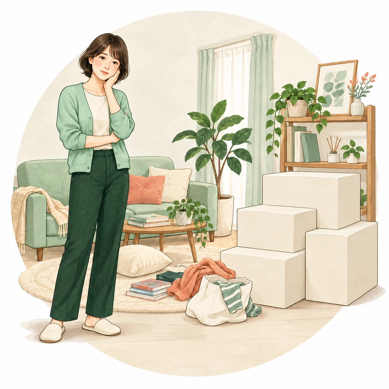 荷物が部屋にあふれて悩むイメージ