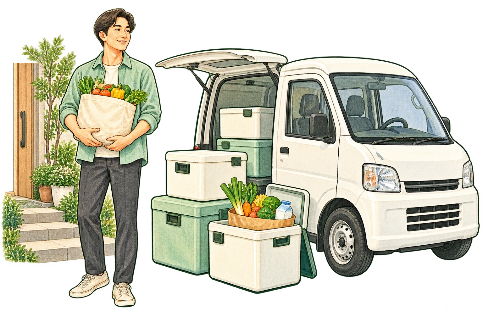 宅配で食品や日用品が届くイメージ